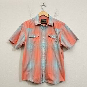 HOWLER BROTHERS H Bar B Snapshirt Coral Orange Plaid Pearl Snap Western
